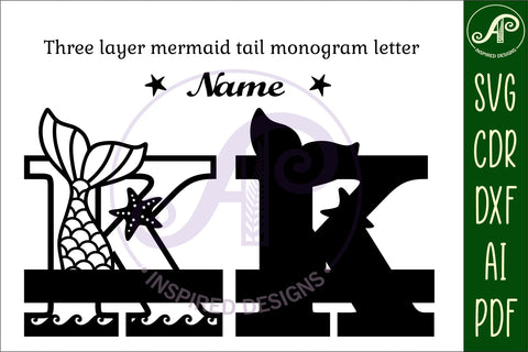 Mermaid tail monogram letter K SVG cut file SVG APInspireddesigns 