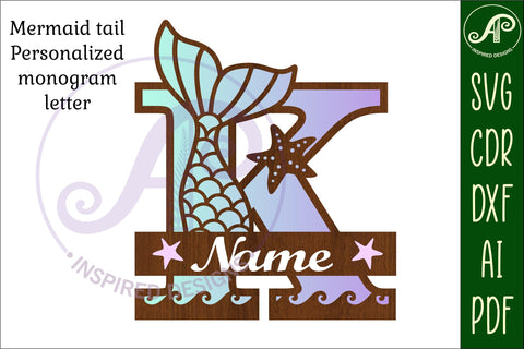 Mermaid tail monogram letter K SVG cut file SVG APInspireddesigns 