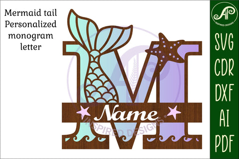 Mermaid tail monogram letter M SVG cut file SVG APInspireddesigns 