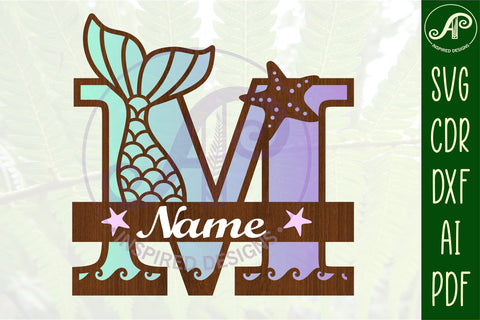 Mermaid tail monogram letter M SVG cut file SVG APInspireddesigns 