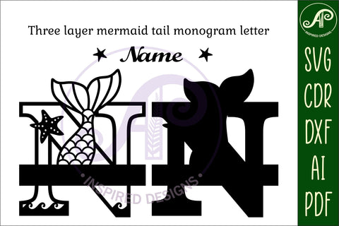 Mermaid tail monogram letter N SVG cut file SVG APInspireddesigns 