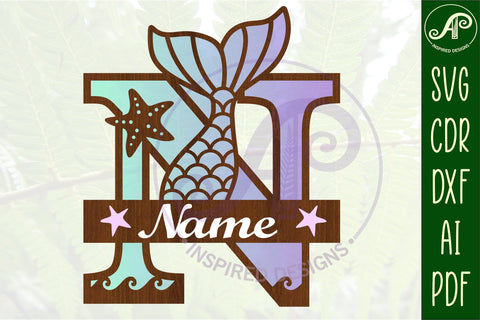 Mermaid tail monogram letter N SVG cut file SVG APInspireddesigns 