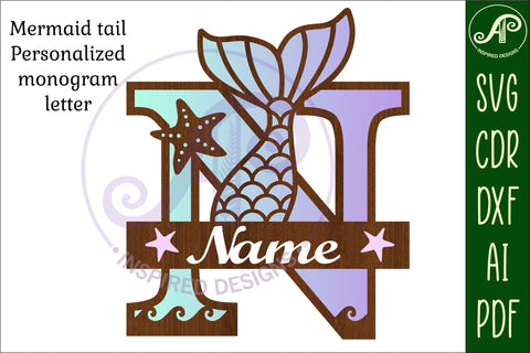 Mermaid tail monogram letter N SVG cut file SVG APInspireddesigns 