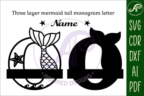 Mermaid tail monogram letter O SVG cut file SVG APInspireddesigns 