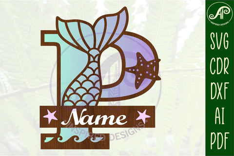 Mermaid tail monogram letter P SVG cut file SVG APInspireddesigns 
