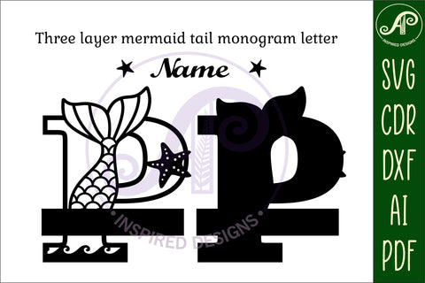 Mermaid tail monogram letter P SVG cut file SVG APInspireddesigns 
