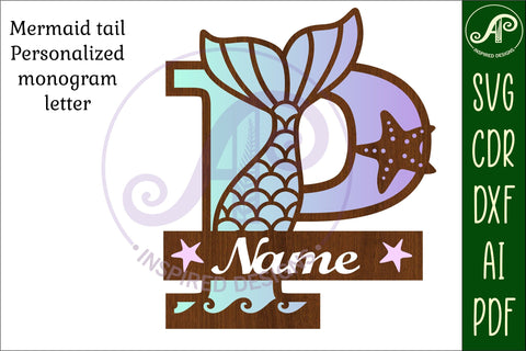 Mermaid tail monogram letter P SVG cut file SVG APInspireddesigns 