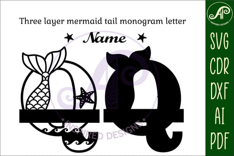 Mermaid tail monogram letter Q SVG cut file SVG APInspireddesigns 