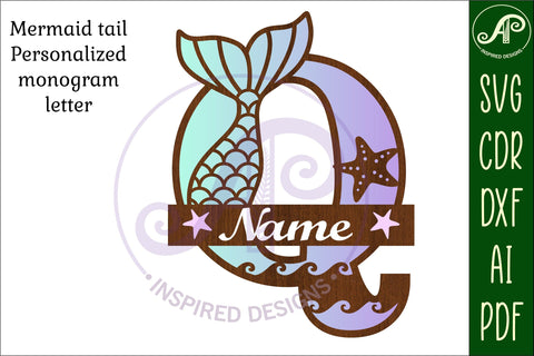 Mermaid tail monogram letter Q SVG cut file SVG APInspireddesigns 
