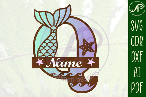 Mermaid tail monogram letter Q SVG cut file SVG APInspireddesigns 