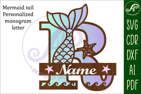 Mermaid tail monogram letter R SVG cut file SVG APInspireddesigns 