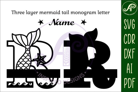 Mermaid tail monogram letter R SVG cut file SVG APInspireddesigns 