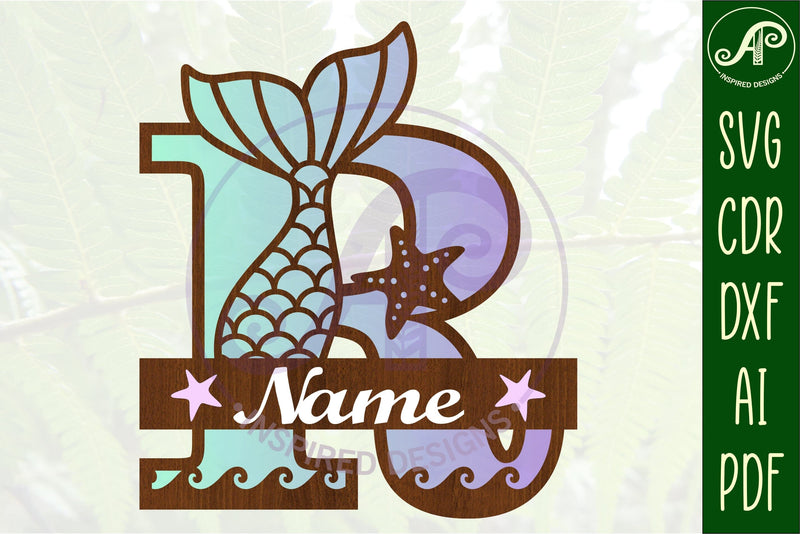 Mermaid tail monogram letter R SVG cut file SVG APInspireddesigns 