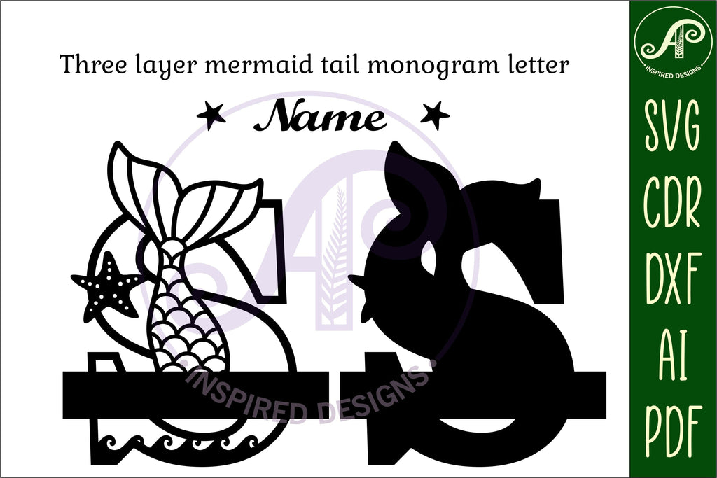 Mermaid tail monogram letter S SVG cut file - So Fontsy