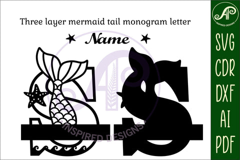 Mermaid tail monogram letter S SVG cut file SVG APInspireddesigns 