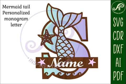 Mermaid tail monogram letter S SVG cut file SVG APInspireddesigns 