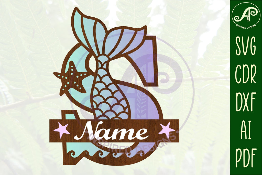 Mermaid tail monogram letter S SVG cut file - So Fontsy