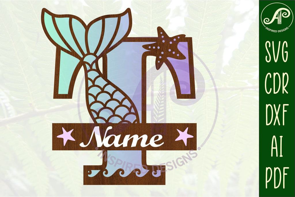 Mermaid tail monogram letter T SVG cut file - So Fontsy