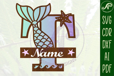 Mermaid tail monogram letter T SVG cut file SVG APInspireddesigns 