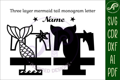 Mermaid tail monogram letter T SVG cut file SVG APInspireddesigns 