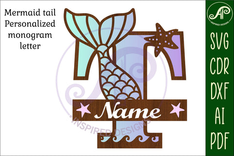 Mermaid tail monogram letter T SVG cut file SVG APInspireddesigns 