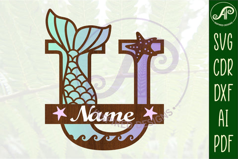 Mermaid tail monogram letter U SVG cut file SVG APInspireddesigns 