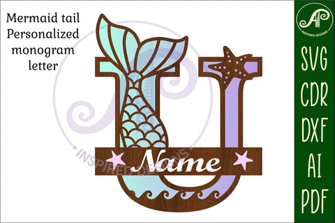 Mermaid tail monogram letter U SVG cut file SVG APInspireddesigns 