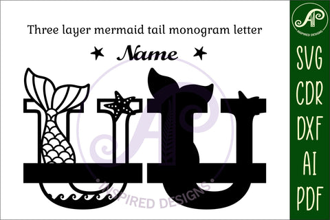 Mermaid tail monogram letter U SVG cut file SVG APInspireddesigns 