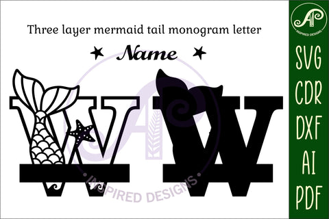 Mermaid tail monogram letter W SVG cut file SVG APInspireddesigns 