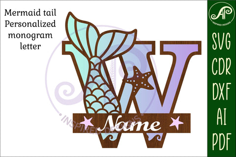 Mermaid tail monogram letter W SVG cut file SVG APInspireddesigns 
