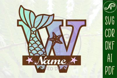 Mermaid tail monogram letter W SVG cut file SVG APInspireddesigns 