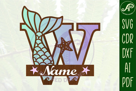 Mermaid tail monogram letter W SVG cut file SVG APInspireddesigns 