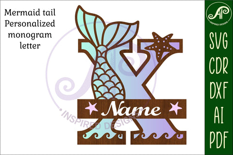 Mermaid tail monogram letter X SVG cut file SVG APInspireddesigns 