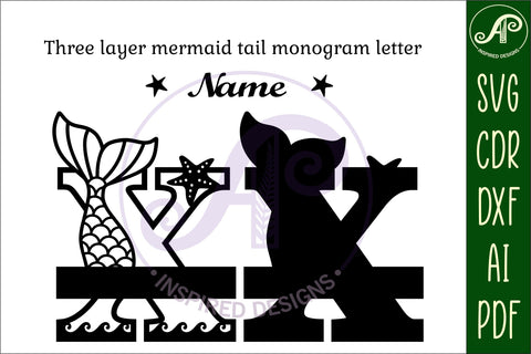Mermaid tail monogram letter X SVG cut file SVG APInspireddesigns 