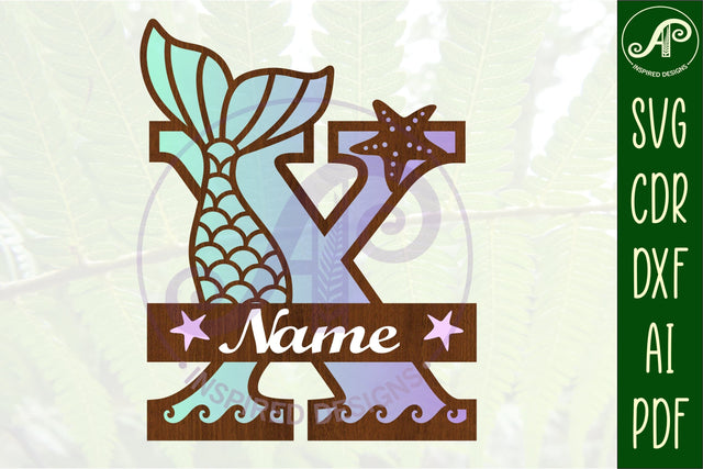 Mermaid tail monogram letter X SVG cut file SVG APInspireddesigns 