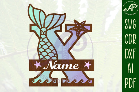 Mermaid tail monogram letter X SVG cut file SVG APInspireddesigns 