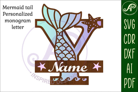 Mermaid tail monogram letter Y SVG cut file SVG APInspireddesigns 