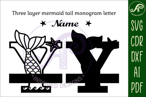 Mermaid tail monogram letter Y SVG cut file SVG APInspireddesigns 