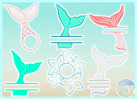 Mermaid Tail Monogram Split Frame Bundle SVG SVG SVGcraze 