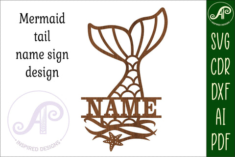 Mermaid tail Name sign svg laser cut template, wall SVG APInspireddesigns 