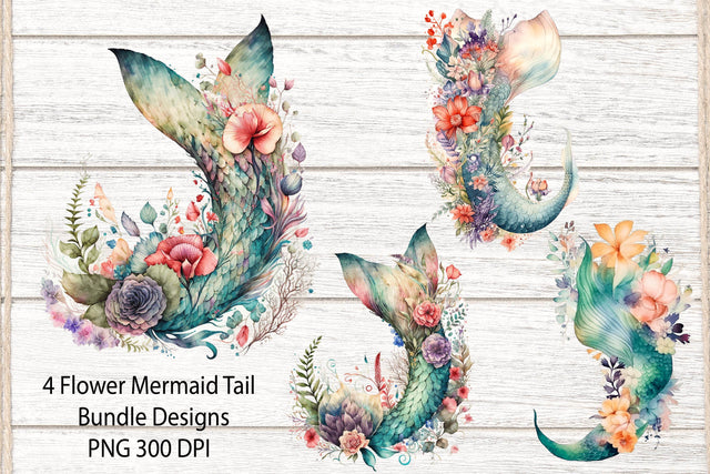 Mermaid tail with Flower wreath Sublimation Design Bundle. Sublimation Samaha Design 