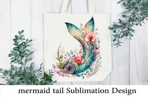 Mermaid tail with Flower wreath Sublimation Design. Sublimation Samaha Design 