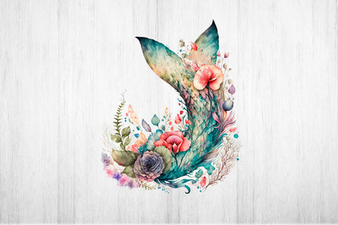 Mermaid tail with Flower wreath Sublimation Design. Sublimation Samaha Design 