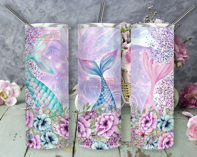 Mermaid Tails 20 oz Skinny Tumbler Sublimation Design Digital Download PNG Instant DIGITAL ONLY, Neon Floral Summer Ocean Beach Tumbler Sublimation DesignSVG 
