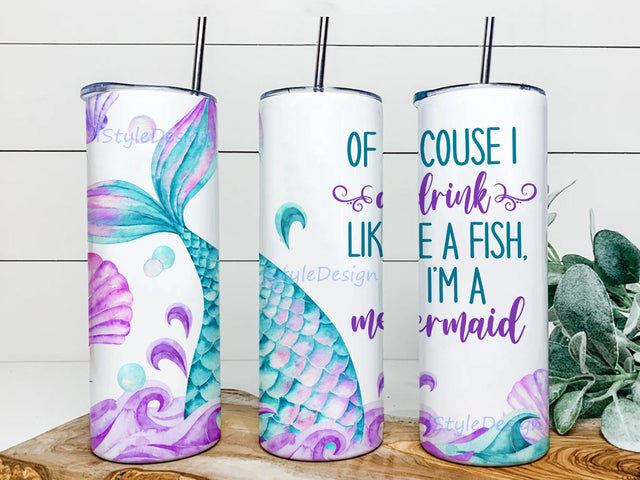 Mermaid Tumbler 20oz Skinny Tumbler, Mermaid Tumbler Wrap Sublimation, Straight and Tapered Tumbler PNG Sublimation iStyleDesign 