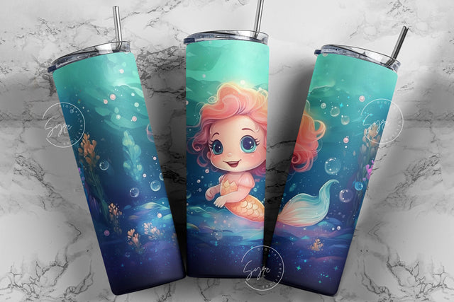 Mermaid Tumbler, Baby Mermaid Tumbler, Deep Ocean, CoralReef, Kids Girls Tumbler, Big Eyes, Baby Face, 20oz Skinny Tumbler, Digital Download Sublimation Syre Digital Creations 
