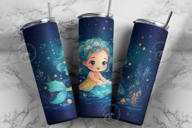 Mermaid Tumbler, Baby Mermaid Tumbler, Deep Ocean, CoralReef, Kids Girls Tumbler, Big Eyes, Baby Face, 20oz Skinny Tumbler, Digital Download Sublimation Syre Digital Creations 