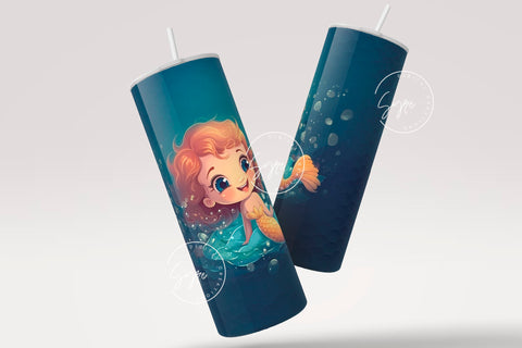 Mermaid Tumbler, Baby Mermaid Tumbler, Deep Ocean, CoralReef, Kids Girls Tumbler, Big Eyes, Baby Face, 20oz Skinny Tumbler, Digital Download Sublimation Syre Digital Creations 