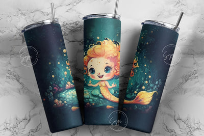 Mermaid Tumbler, Baby Mermaid Tumbler, Deep Ocean, CoralReef, Kids Girls Tumbler, Big Eyes, Baby Face, 20oz Skinny Tumbler, Digital Download Sublimation Syre Digital Creations 