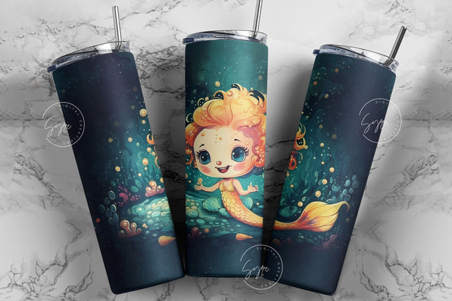 Mermaid Tumbler, Baby Mermaid Tumbler, Deep Ocean, CoralReef, Kids Girls Tumbler, Big Eyes, Baby Face, 20oz Skinny Tumbler, Digital Download Sublimation Syre Digital Creations 